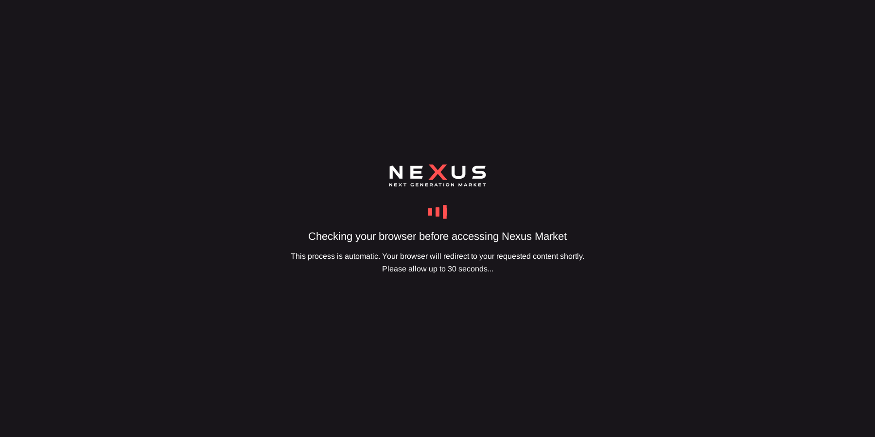The Nexus Market verification portal dashboard showing mirror status and security checks
